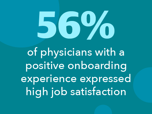 graphic stating 56% of physicians with positive onboarding experience expressed high job satisfaction