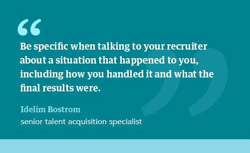 Pull quote graphic from a CHG talent specialist about how to answer STAR questions