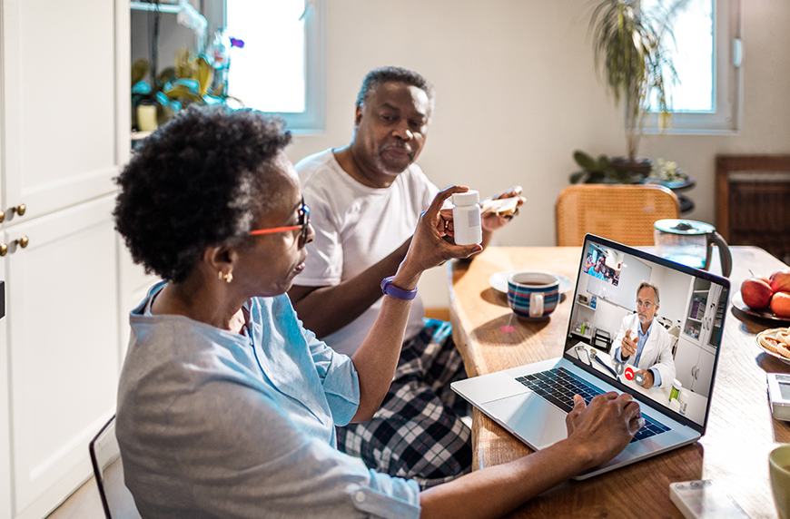 older couple following the telehealth trends with an at home virtual visit