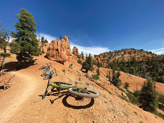 mountain bikes on a desert mountain trail