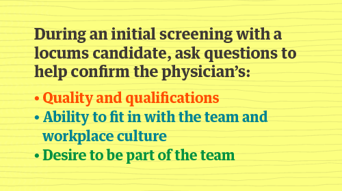 Initial locums screening tips