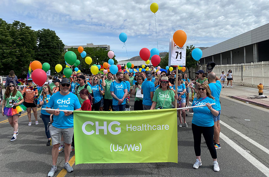 CHG Healthcare employees at a pride parade in Salt Lake City, UT