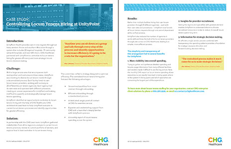 one-sheet - Centralizing Locum Tenens Hiring at UnityPoint