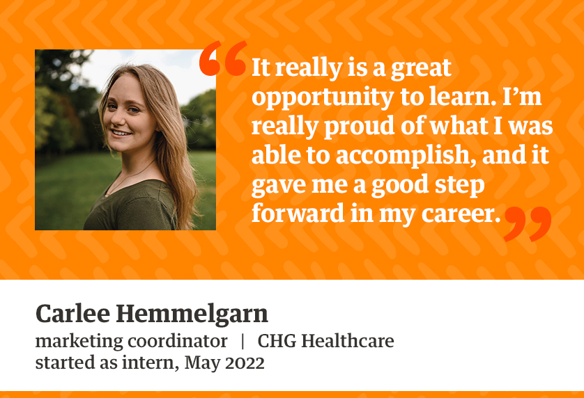 Quote from Carlee Hemmelgarn about her internship experience at CHG