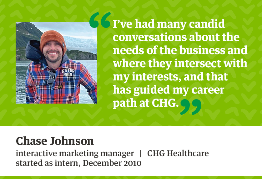 Quote from Chase Johnson about his internship experience at CHG