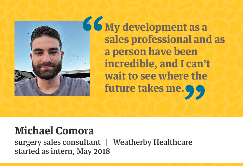 Quote from Michael Comora about his internship experience at CHG