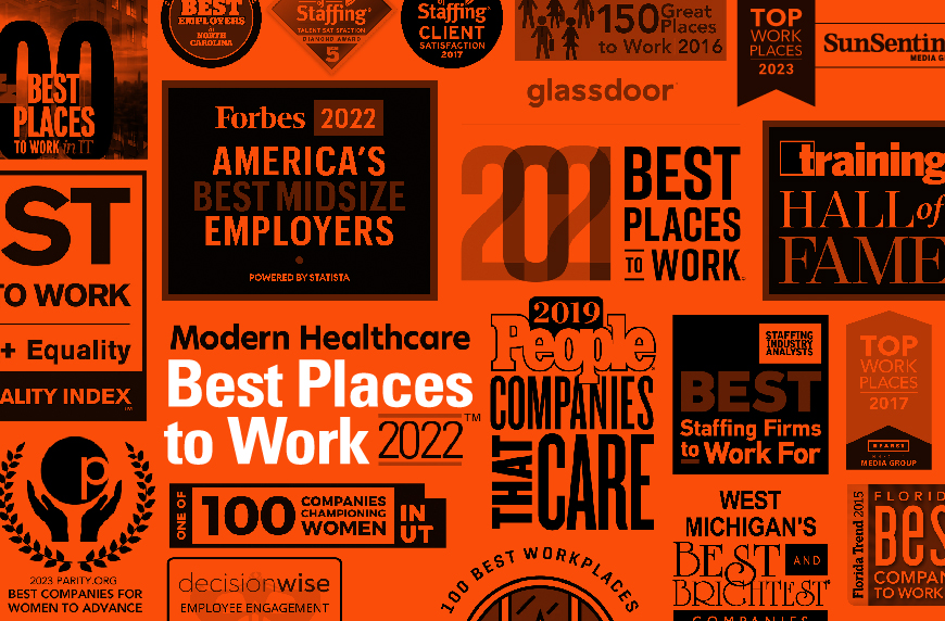 Collage of best places to work awards won by CHG Healthcare