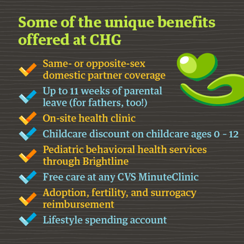 Infographic of unique benefits offered at CHG