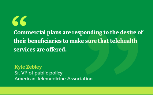 Quote by Kyle Zebley about commercial health plans and telehealth in 2024