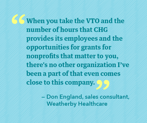 Pull quote from Weatherby employee about volunteering as a CHG employee