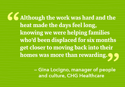 Pull quote from CHG employee Gina Locigno about volunteering as a CHG employee