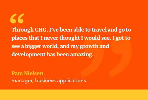 Quote from employee Pam Nielsen about working at CHG