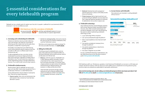 Thumbnail image of PDF one sheet - 5 essential considerations for
every telehealth program