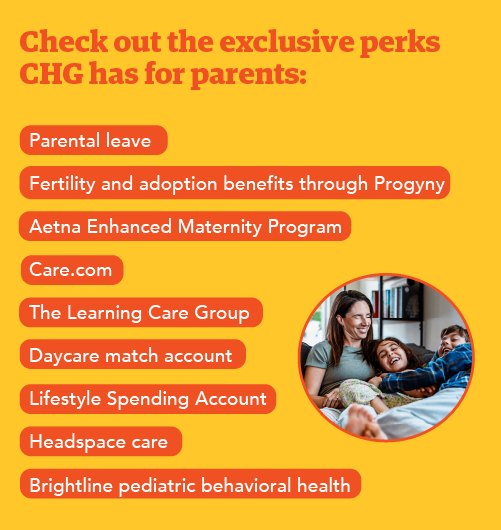 infographic of the parental benefits offered at CHG