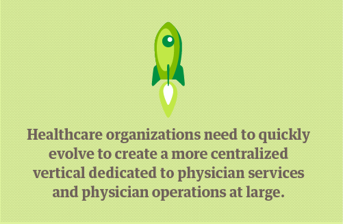 Graphic with a statement about how healthcare facilities need to evolve and create a centralized vertical dedicated to physicians in order to succeed