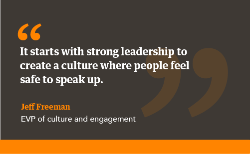 Pull quote from Jeff Freeman about people being able to give feedback safely