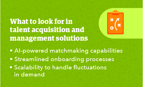 Graphic with text about what to look for in talent and acquisition in tech platforms