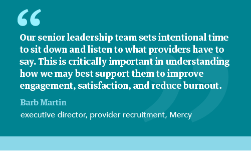 Graphic quote about senior leadership listening to physicians